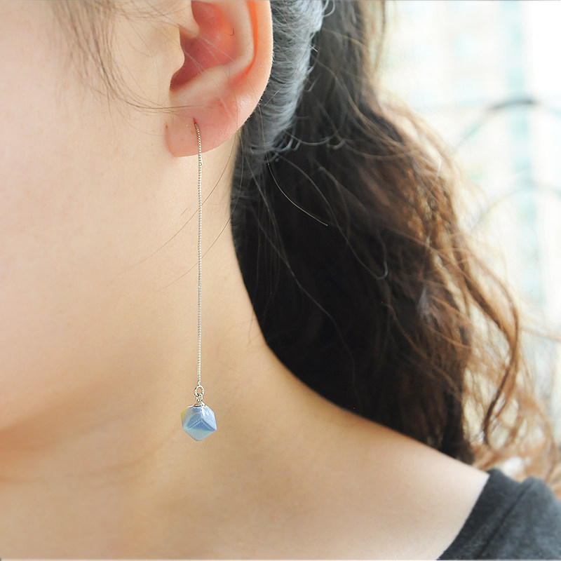 跳跳堂|黑白彩虹方糖陶瓷首饰 原创手工气质耳环s925纯银耳线简约