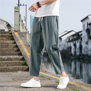 直筒宽松锥形裤 九分裤 中国风棉麻休闲裤 新中式 子薄 亚麻裤 裤 男夏季