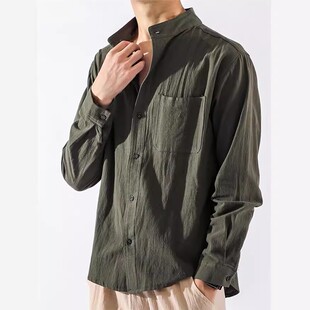 韩版修身棉麻衬衫男长袖秋季春秋男士夏季薄款休闲衬衣白衬衫棉麻