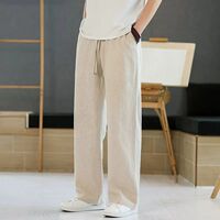 High-end linen pants for men in summer, thin and loose straight-leg pants, cotton and linen pants for men in summer, casual long pants for men in summer thumbnail 4