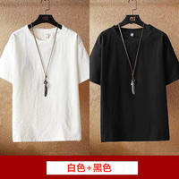 Cotton and linen short-sleeved men's summer thin, loose, large-sized half-sleeve trendy brand ice silk cotton and linen men's T-shirt from Guangzhou Thirteen Factories thumbnail 8
