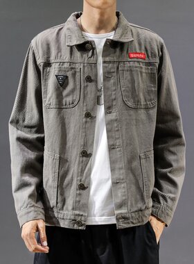 纯棉春秋款ck牛仔外套男2025年新款男士工装翻领夹克男休闲上衣服