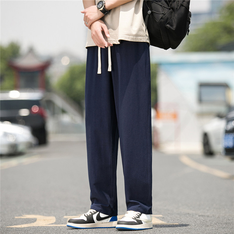 亚麻九分裤男夏季薄款男士休闲长裤2025新款夏天宽松棉麻裤子套装