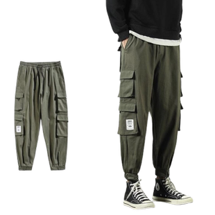 痞子部落2023夏季潮牌宽松阔腿束脚工装裤男日系高街潮流休闲裤子