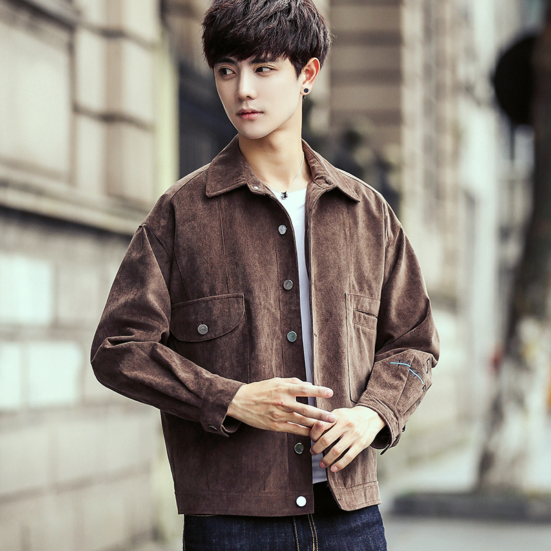 早秋棕色美拉德立领夹克外套鹿皮上衣宽松韩版保暖韩国东大门男装