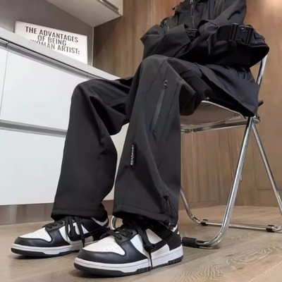青少年加长秋裤男高个子 冬季加绒冲锋裤 超长款宽松阔腿工装裤