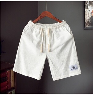 棉麻短裤 宽松休闲亚麻五分沙滩裤 夏季 衩潮流胖子大码 外穿大裤 男士