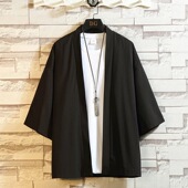 日系港风纯色百搭中长款 羽织中国风古风汉服防晒衣外套潮 风衣开衫