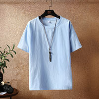 Cotton and linen short-sleeved men's summer thin, loose, large-sized half-sleeve trendy brand ice silk cotton and linen men's T-shirt from Guangzhou Thirteen Factories thumbnail 3