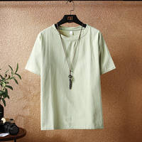 Cotton and linen short-sleeved men's summer thin, loose, large-sized half-sleeve trendy brand ice silk cotton and linen men's T-shirt from Guangzhou Thirteen Factories thumbnail 6