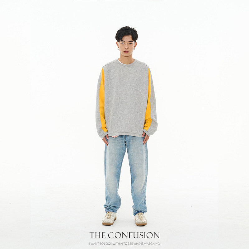 THE CONFUSION LAB 亮黄色拼接特殊纹理插肩卫衣