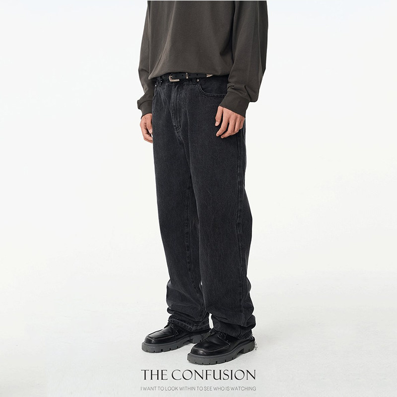 the confusion lab 日本进口牛仔面料灰黑色炒盐洗水牛仔裤