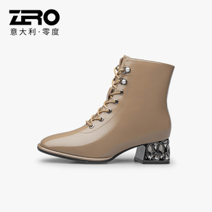 零度女鞋 靴通勤百搭靴子女WG1225007 真皮馬丁靴秋冬牛皮短靴時裝