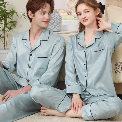 情侣睡衣冰丝春秋款长袖男女新款