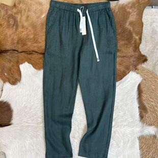 软垂 亚麻休闲长裤 100%亚麻 松紧腰高腰大码 2368 男士 纱线细