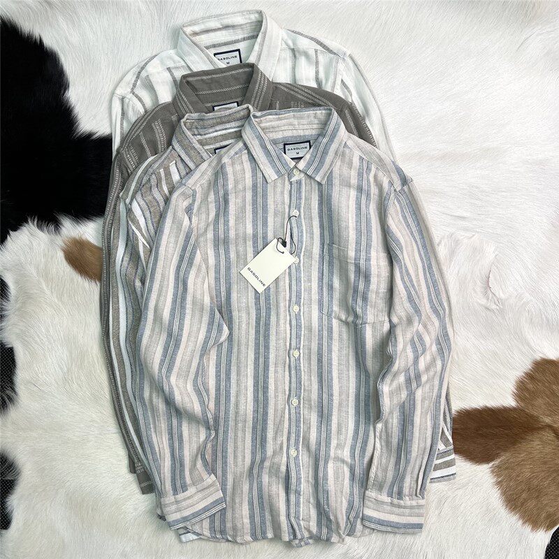 荷兰订单 纯原 55%亚麻45%黏胶纤维 男士自然植物纤维垂感衬衫