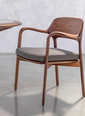 北美黑胡桃全实木餐椅意式极简休闲沙发椅设计师款餐椅porada家具