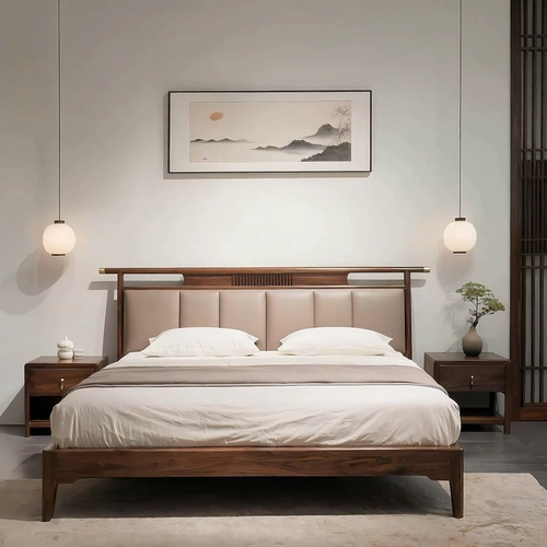 2025年新款宋式美学黑胡桃实木床