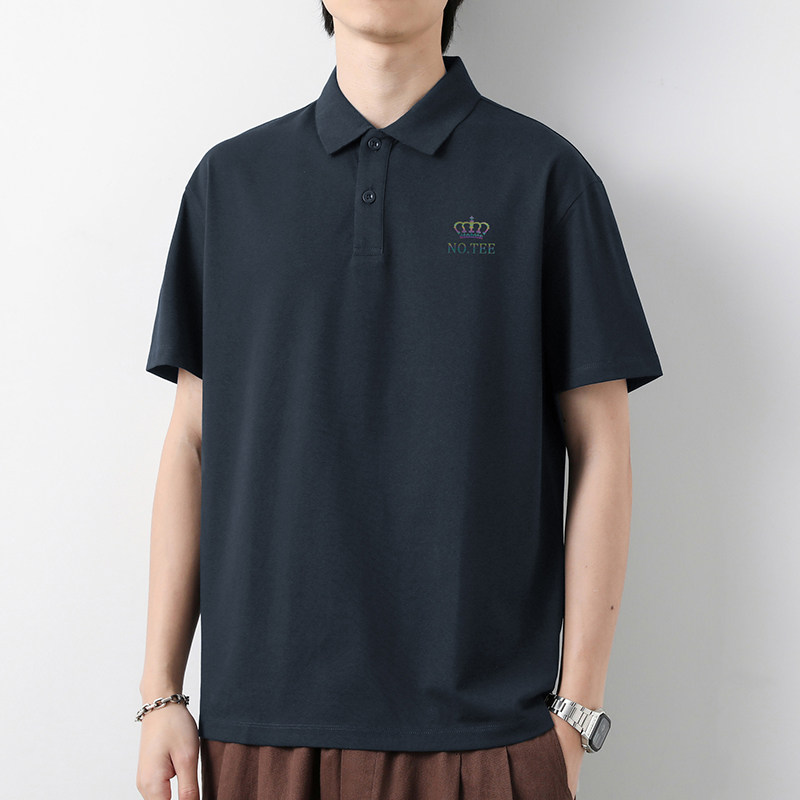 短袖t恤男翻领珠地冰丝凉感夏季保罗polo衫潮牌皇冠印花有领半袖