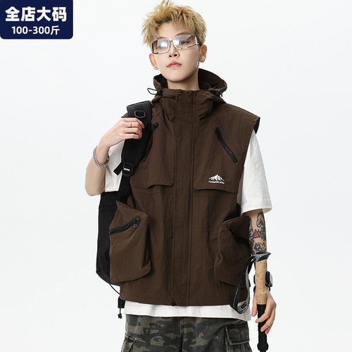 连帽马甲男大码男装加大加大外套