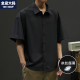 短袖 衬衣男士 衬衫 冰丝速干半袖 宽松胖子加肥加大 男黑色夏季 大码