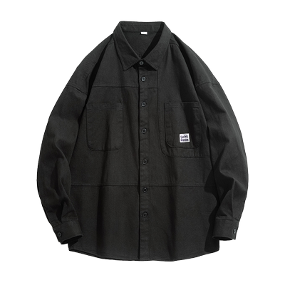 大码衬衫男长袖秋季黑色宽松休闲