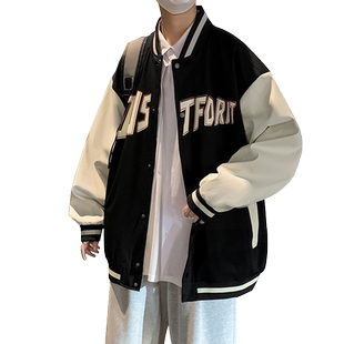 大码棒球服男秋冬季新款保暖加绒加厚工装外套潮胖子宽松加肥加大