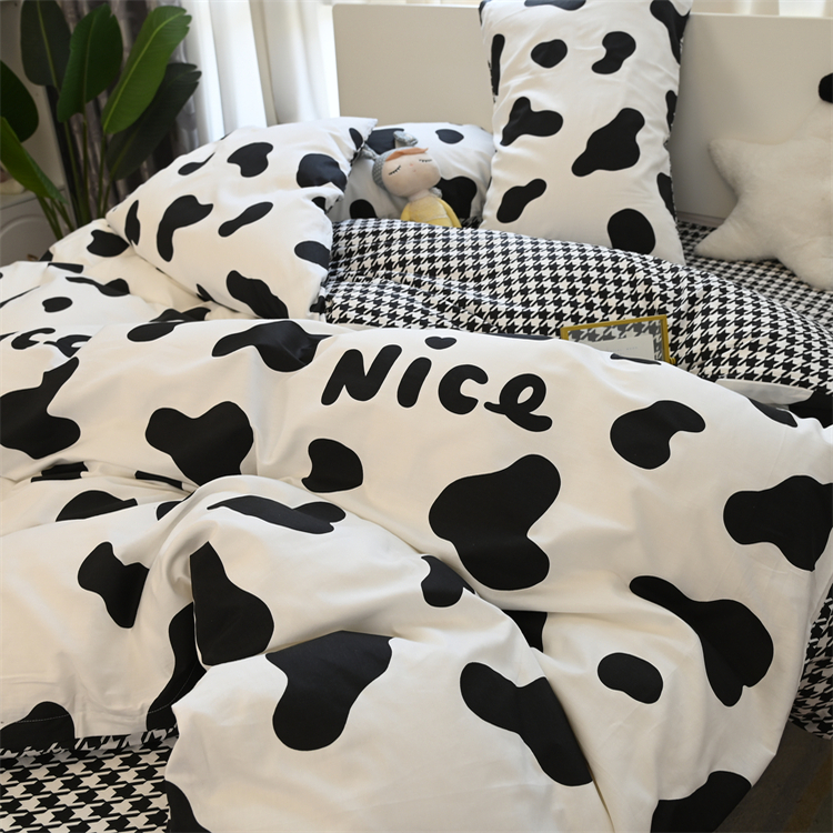 四件套全棉纯棉床单被套黑白小清新单双人床上用品三件套学生宿舍