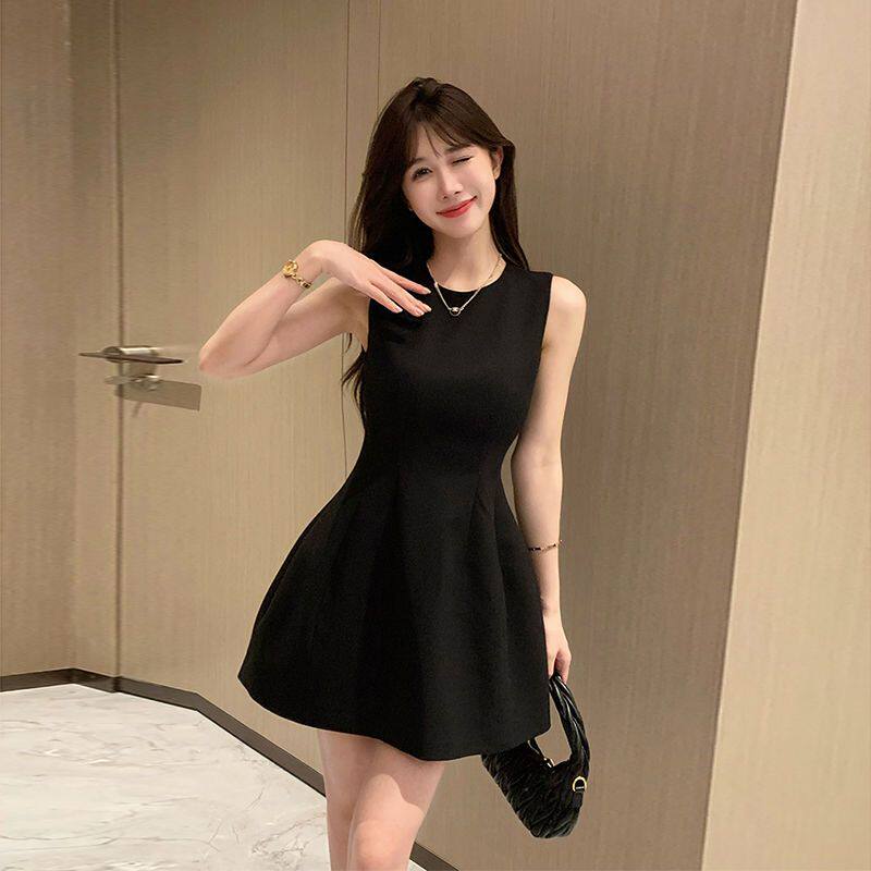 高级感无袖背心连衣裙女春夏季150小矮个子显瘦短裙收腰修身a字裙