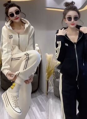 2025春秋新款时尚卫衣套装女简约气质显瘦韩版宽松大码两件套装潮