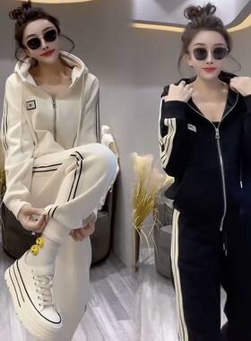 2025春秋新款时尚卫衣套装女简约气质显瘦韩版宽松大码两件套装潮