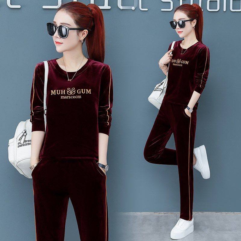 大码金丝绒运动服新款女春秋季时尚卫衣女韩版两件套刺绣休闲套装,女装/女士精品,时尚套装,淘宝优惠券,粉丝福利购,淘宝优惠卷