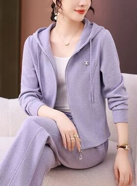 开衫连帽卫衣显瘦运动套装女潮洋气妈妈休闲服两件套2025秋季新款
