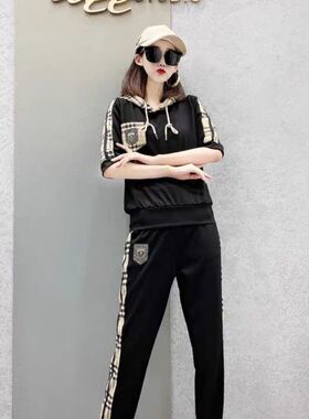 休闲运动套装女2025夏季韩版宽松洋气减龄显瘦拼接时尚两件套