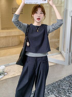 洋气时尚百搭马甲套装女2025新款盐系气质高级感减龄阔腿裤三件套