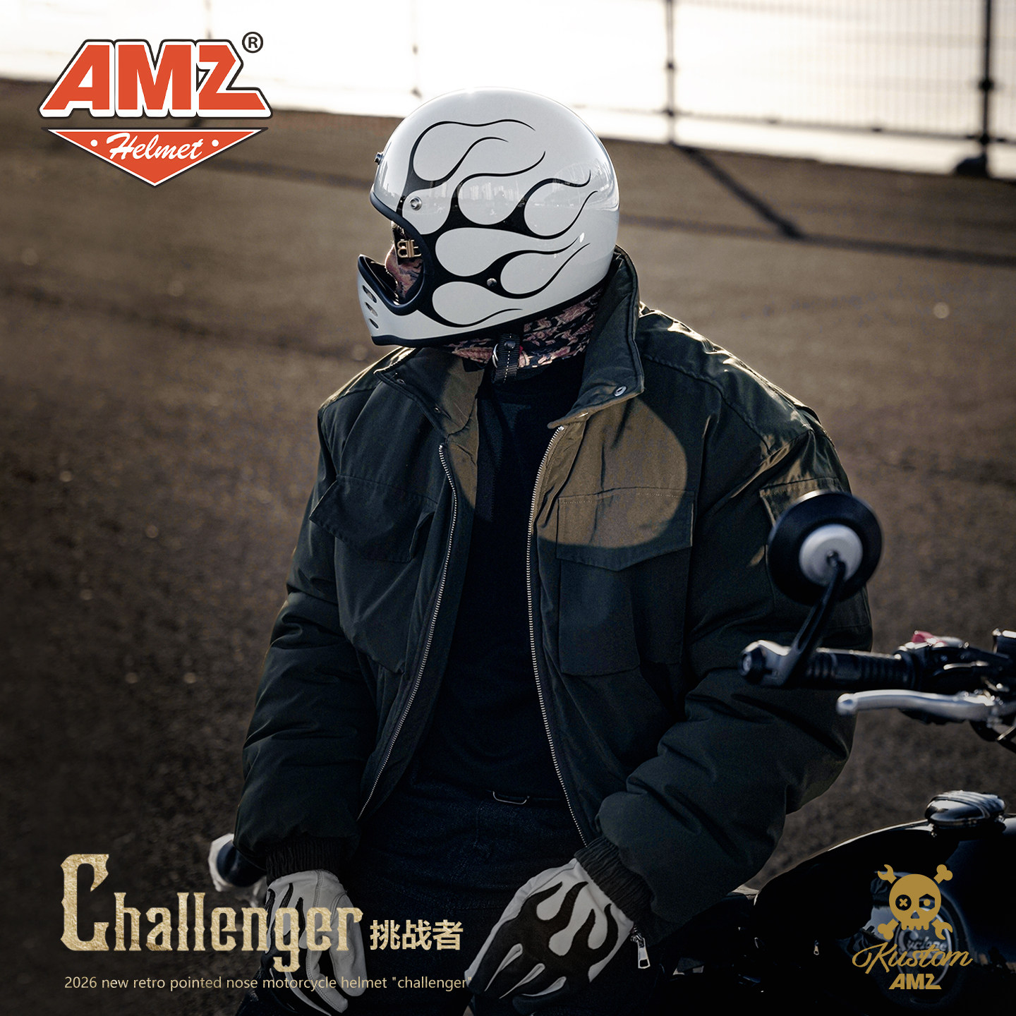 AMZ 复古头盔摩托车全盔机车巡航玻璃钢踏板车日式小盔体网红新款