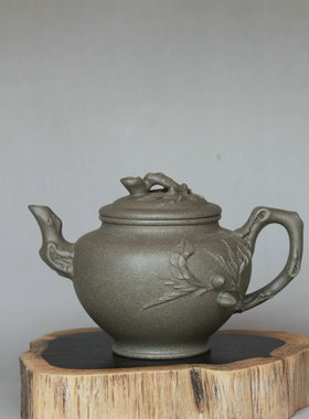 全新精品宜兴半手工助工三木紫砂原矿青段桃报春壶茶具家用245CC