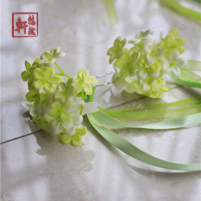 绿色现货汉服配饰 cos古风头饰花千骨糖宝软妹萌娟花头饰缎带流苏