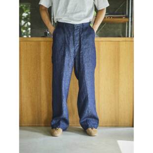 日本orSlow 纯亚麻宽松美军直筒工作长裤牛仔裤一次水洗
