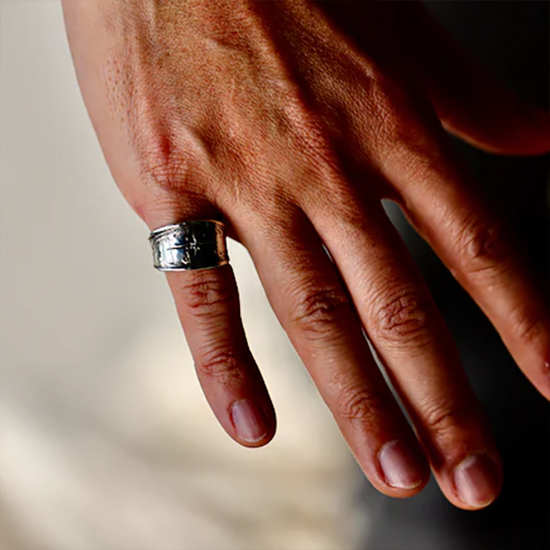 古董餐具手工制铜镀银水钻戒指