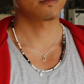 日本AMP JAPAN复古水牛骨玛瑙珠弹性三重环绕项链脚链手链