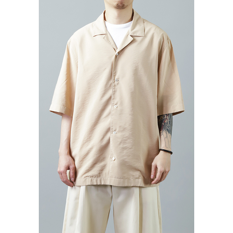 宽松剪裁古巴领短袖衬衫麻色