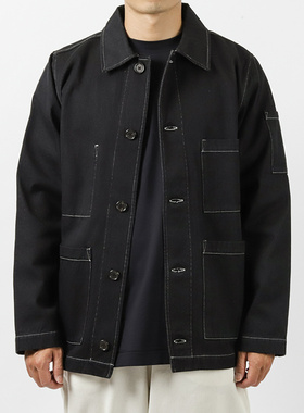 Universal Works简约中磅牛仔布经典短款方形剪裁工装夹克黑色