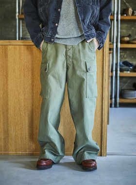 日本orSlow大口袋宽松版工装长裤可卷裤管军绿色