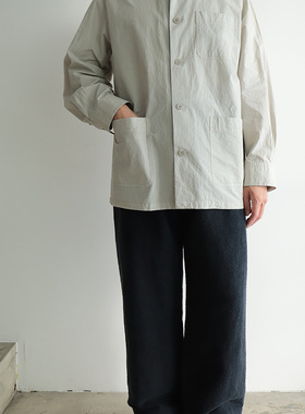 日本YOKO SAKAMOTO京都染高密度滑顺复古宽松衬衫式工作外套米灰