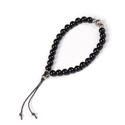 蜡绳银珠黑玛瑙珠可调手链