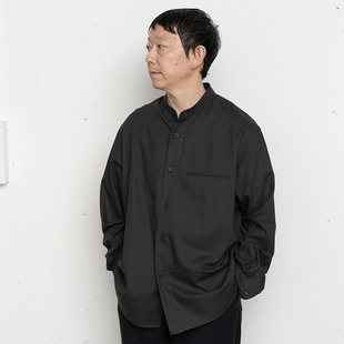 日本Still By Hand棉丝混纺斜纹布毛球可当罩衫中等厚度长袖衬衫