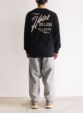 Universal Works 美式Hotel Deluxe印花圆领舒适长袖T-Shirt黑色