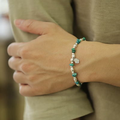 复古镀银黄铜绿松石合金手链手环