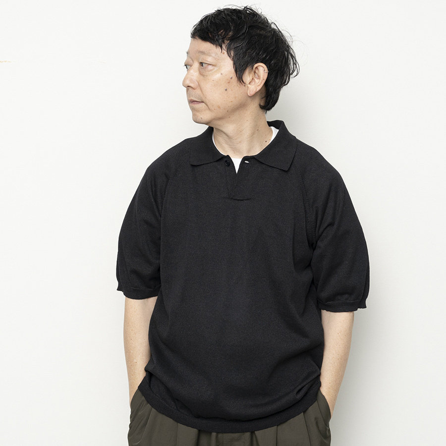 日本Still By Hand和纸混纺12G落肩式针织清爽透气轻盈单扣POLO衫